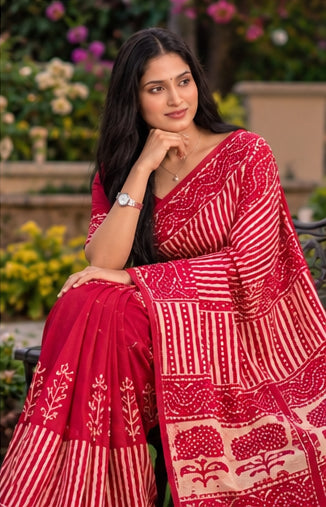 Pure Cotton Hand Block Print Saree