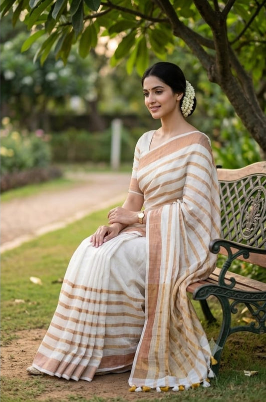 Linen by Copper Zari Stripe Design Saree