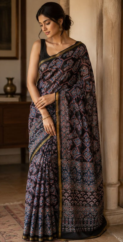 Chanderi Cotton Saree with Golden Border Saree