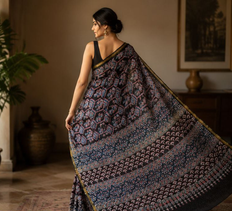Chanderi Cotton Saree with Golden Border Saree