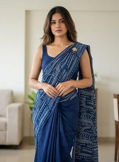 Mulmul Cotton Saree with Pom Pom
