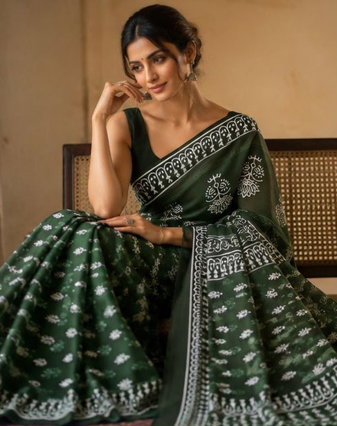 Mulmul Cotton with Hand Block Print Saree