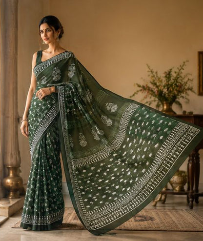 Mulmul Cotton with Hand Block Print Saree