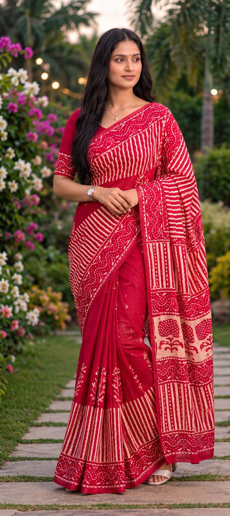 Pure Cotton Hand Block Print Saree