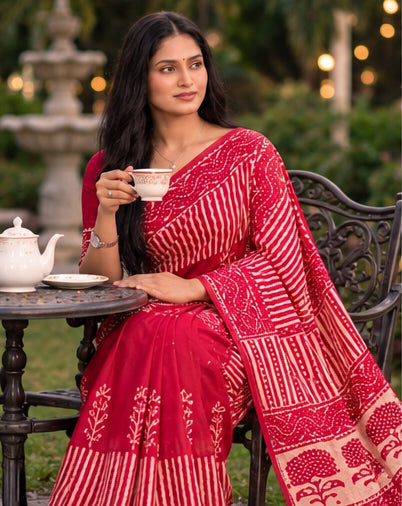 Pure Cotton Hand Block Print Saree