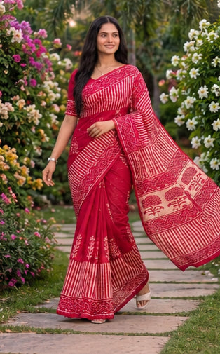 Pure Cotton Hand Block Print Saree