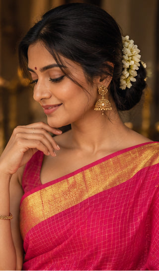 Handloom Cotton with Golden Zari Red Saree