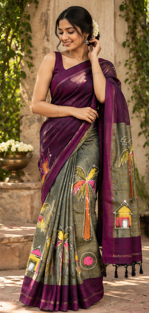 Handloom Hand Painted Saree