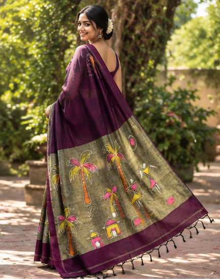 Handloom Hand Painted Saree