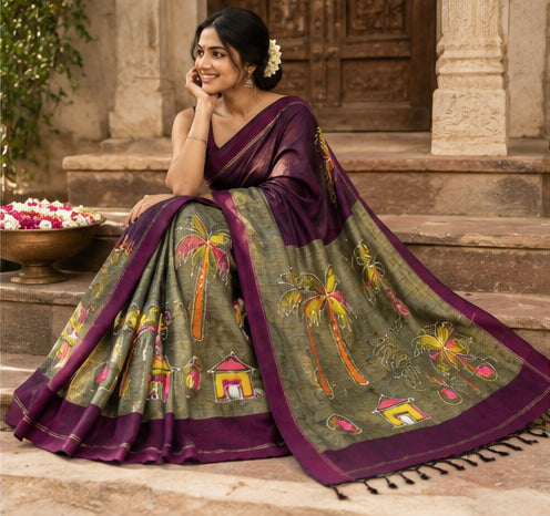 Handloom Hand Painted Saree