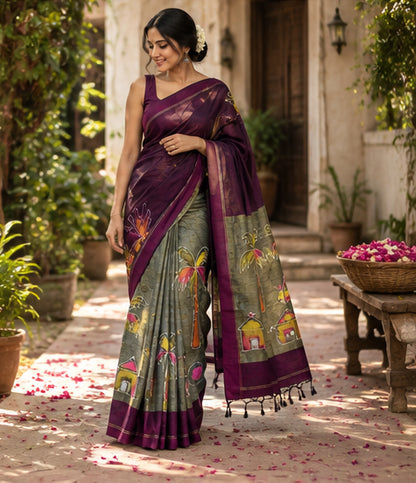 Handloom Hand Painted Saree