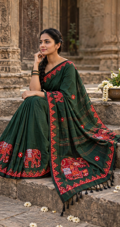 Khadi Cotton with Appliqué Work Saree