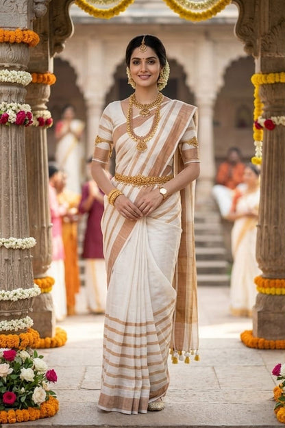 Linen by Copper Zari Stripe Design Saree