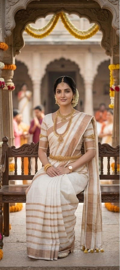 Linen by Copper Zari Stripe Design Saree