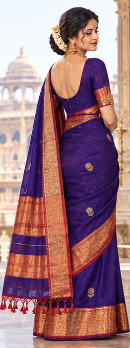 Original Maheshwari Silk Cotton Lotus Butta Saree