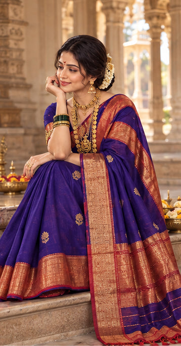 Original Maheshwari Silk Cotton Lotus Butta Saree