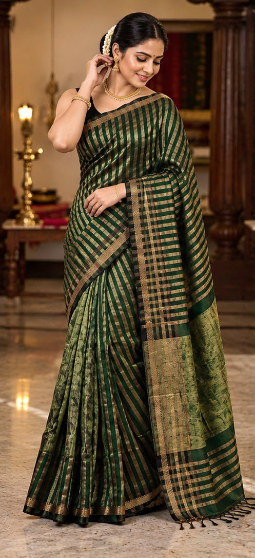 Exclusive Maheshwari Golden Tissue Lining Saree