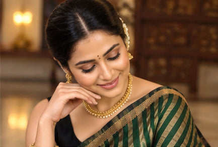 Exclusive Maheshwari Golden Tissue Lining Saree