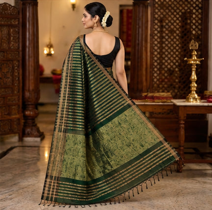 Exclusive Maheshwari Golden Tissue Lining Saree