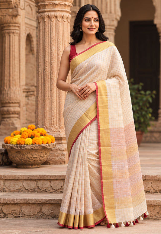 Semi Linen Mini Check Design Saree