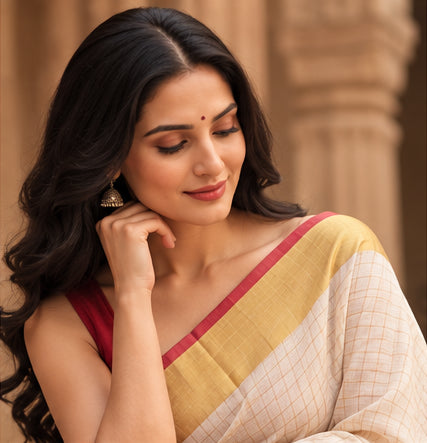 Semi Linen Mini Check Design Saree