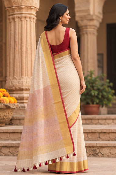 Semi Linen Mini Check Design Saree