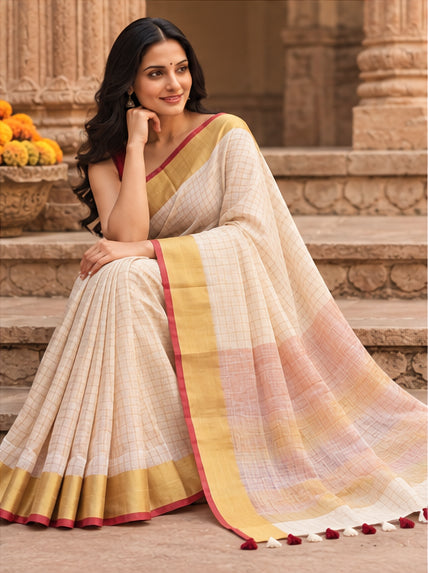 Semi Linen Mini Check Design Saree