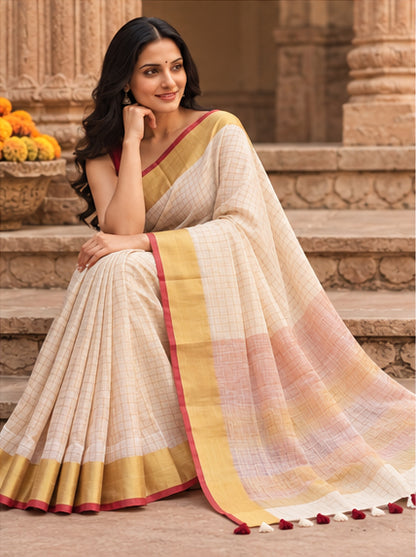 Semi Linen Mini Check Design Saree