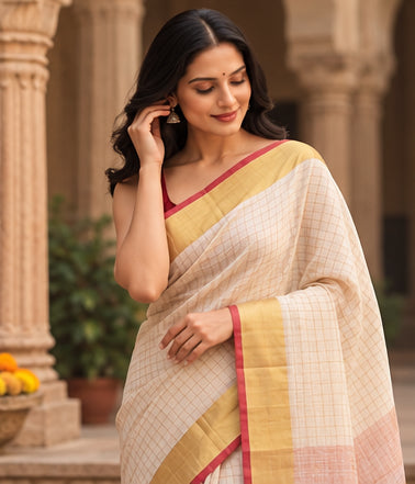 Semi Linen Mini Check Design Saree