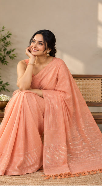 Semi Tusser with White Dupion Weaving Design Saree