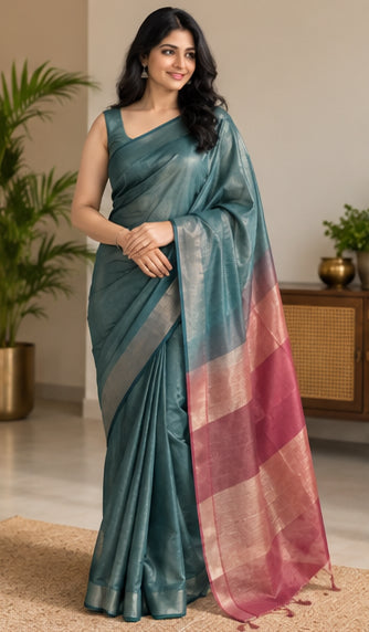 Tissue Slub Two Dye Design Saree