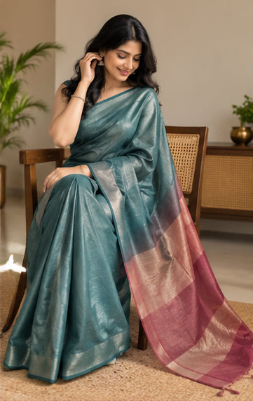 Tissue Slub Two Dye Design Saree