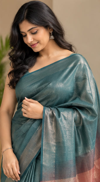 Tissue Slub Two Dye Design Saree