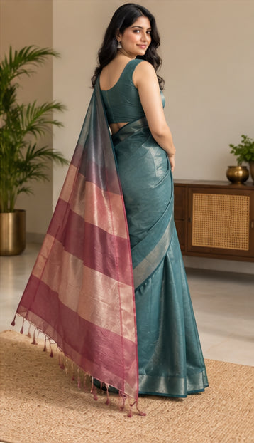 Tissue Slub Two Dye Design Saree