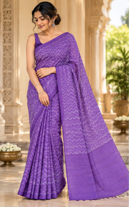 Zik Zak with White Dupion Weaving Design Saree