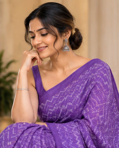 Zik Zak with White Dupion Weaving Design Saree
