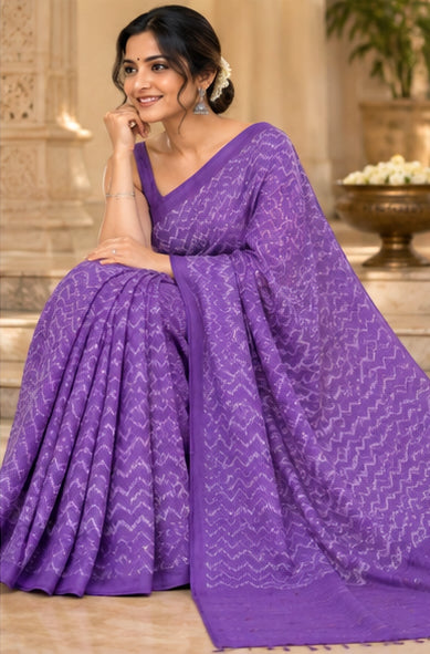 Zik Zak with White Dupion Weaving Design Saree