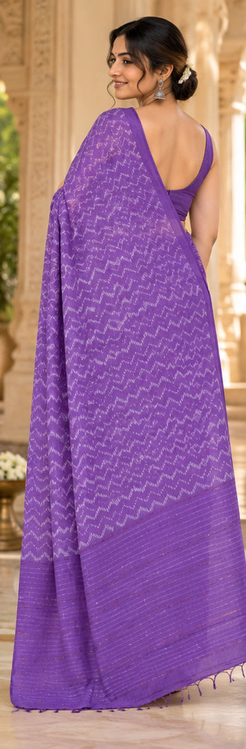 Zik Zak with White Dupion Weaving Design Saree